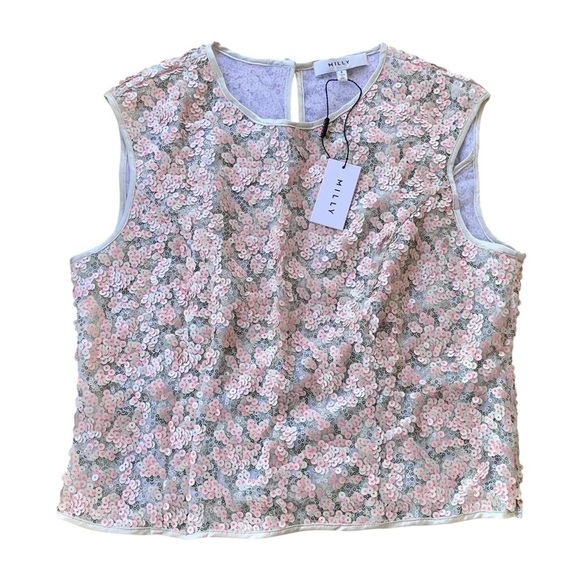 Milly Sequined Sleeveless Keyhole Formal Top Pink Silver Size 8 - Picture 1 of 7